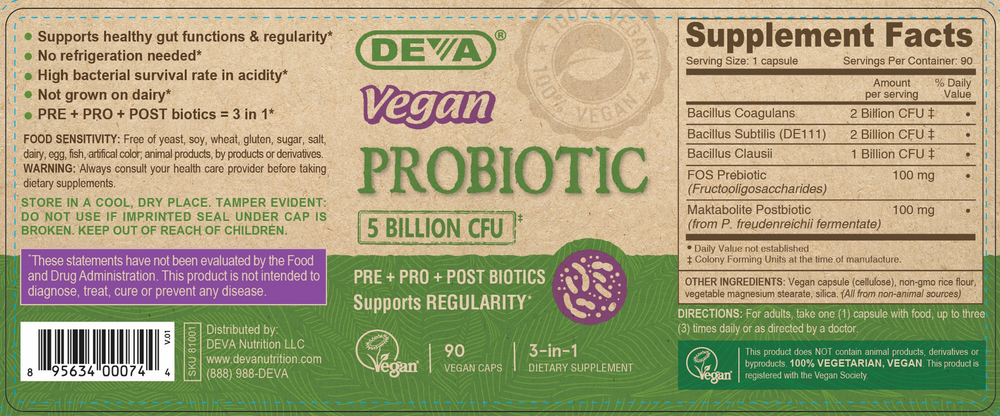 Product image for Vegan Probiotic with Probiotics/Postbiotics.