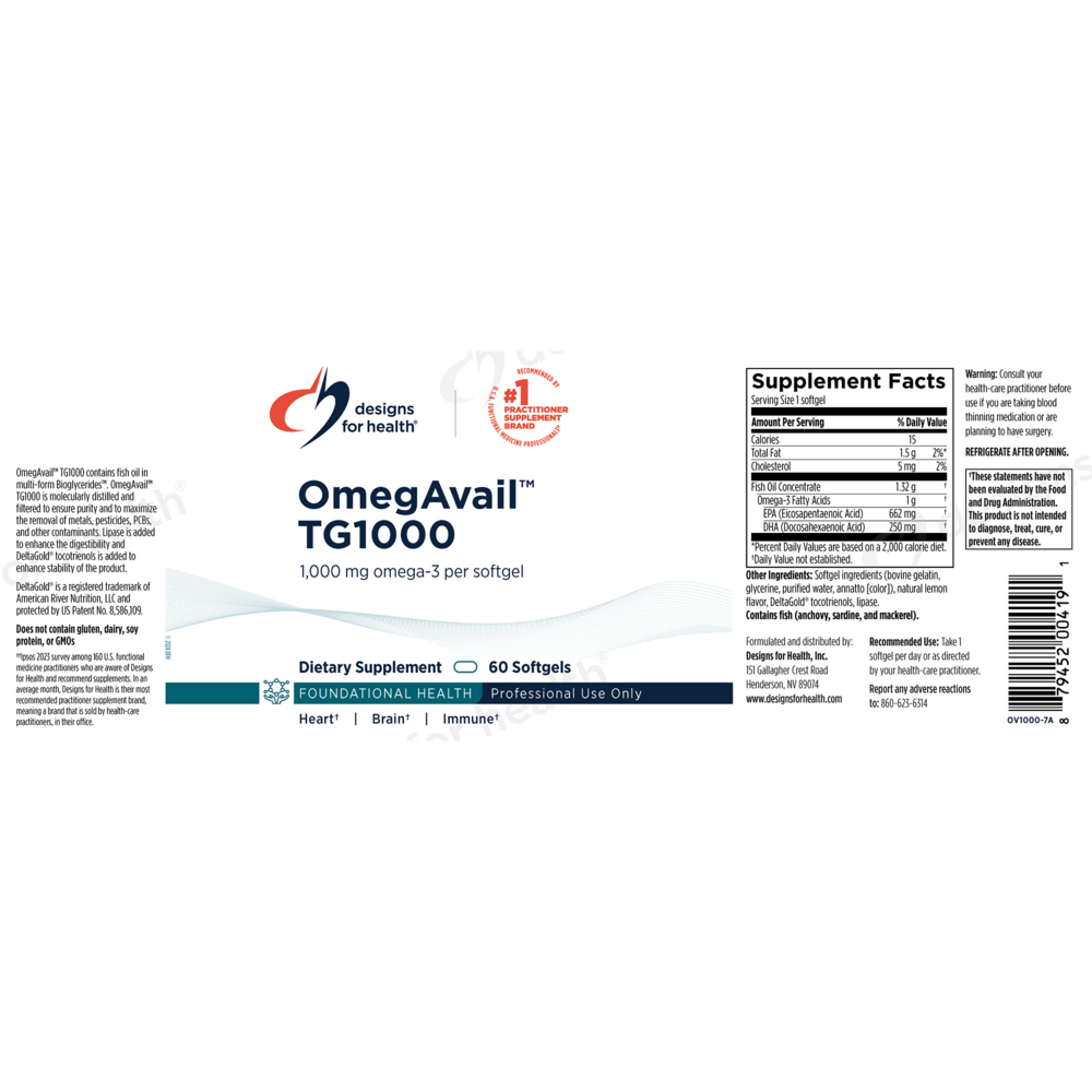 Product image for OmegAvail TG1000 Fish Oil.
