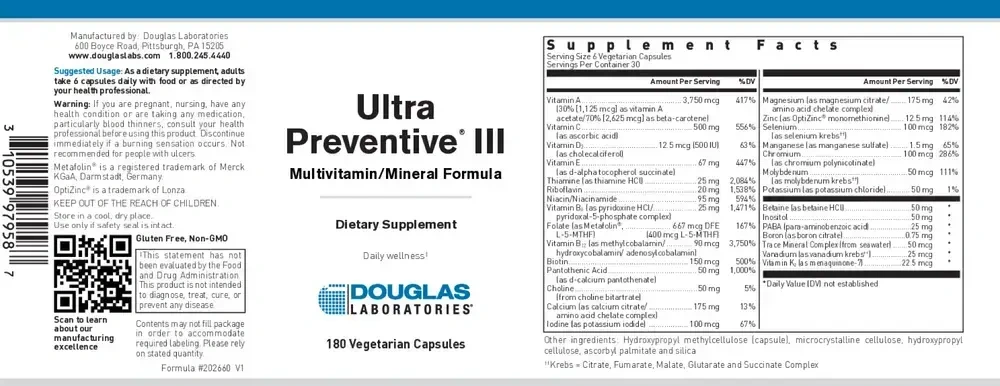Product image for Ultra Preventive III Capsules.