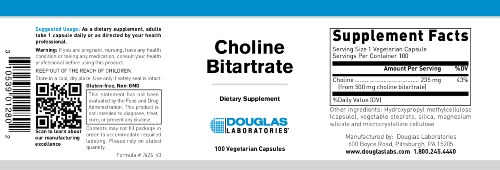 Product image for Choline Bitartrate 500mg.