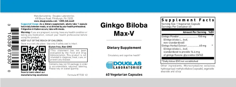 Product image for Ginkgo Biloba Max-V 60mg.