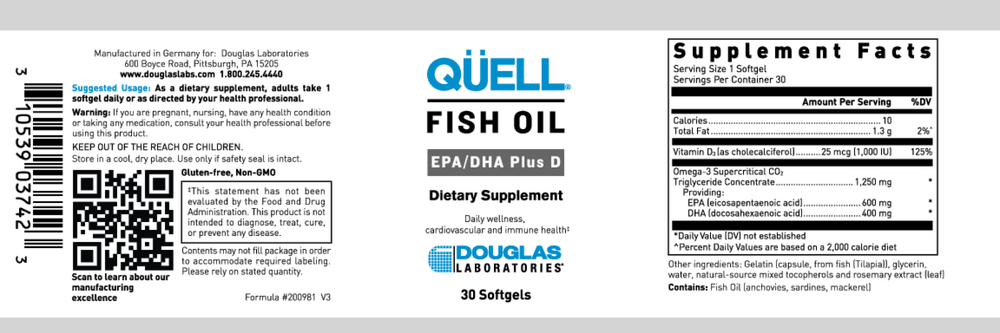 Product image for Quell Fish Oil EPA/DHA plus Vitamin D.