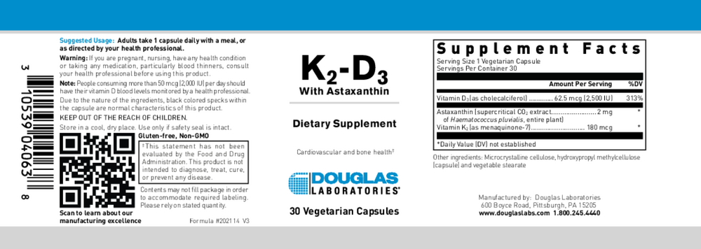 Product image for K2-D3 w&#x2F;Astaxanthin 30c.