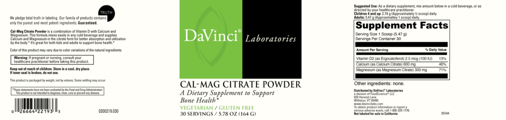 Product image for Cal-Mag Citrate Powder.