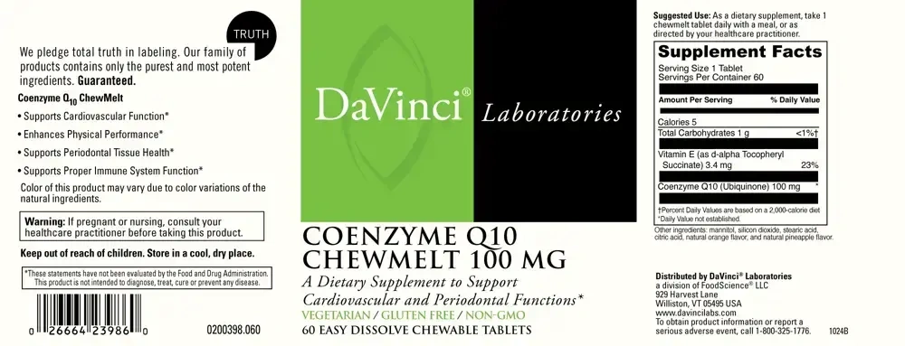 Product image for Coenzyme Q10 Chewmelt 100 mg Tablets (CoQ10).