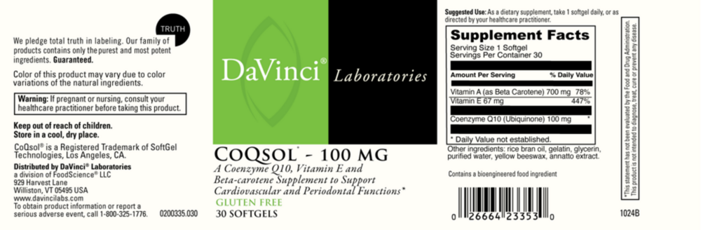 Product image for CoQsol 100mg.