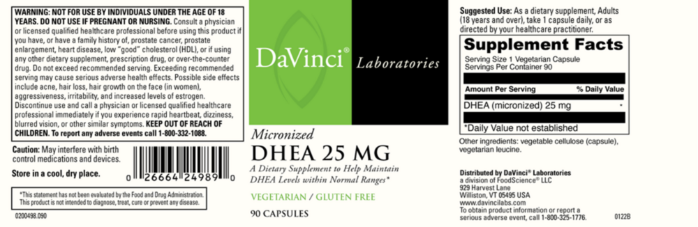 Product image for DHEA (micronized) 25mg.