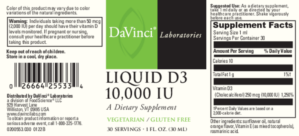Product image for Liquid D3 10,000 IU.