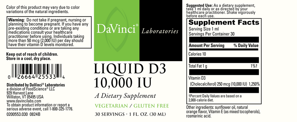 Product image for Liquid D3 10,000 IU.