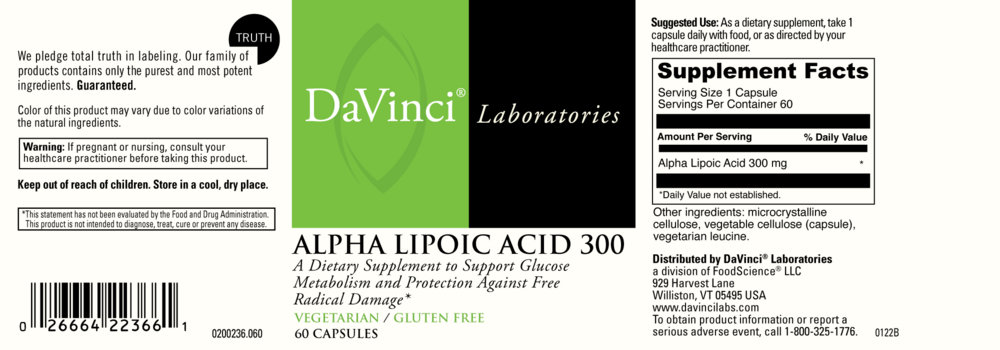 Product image for Alpha Lipoic Acid 300mg.
