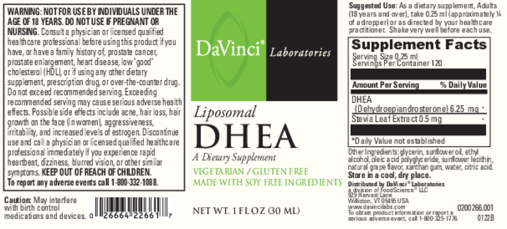 Product image for DHEA Liposomal.
