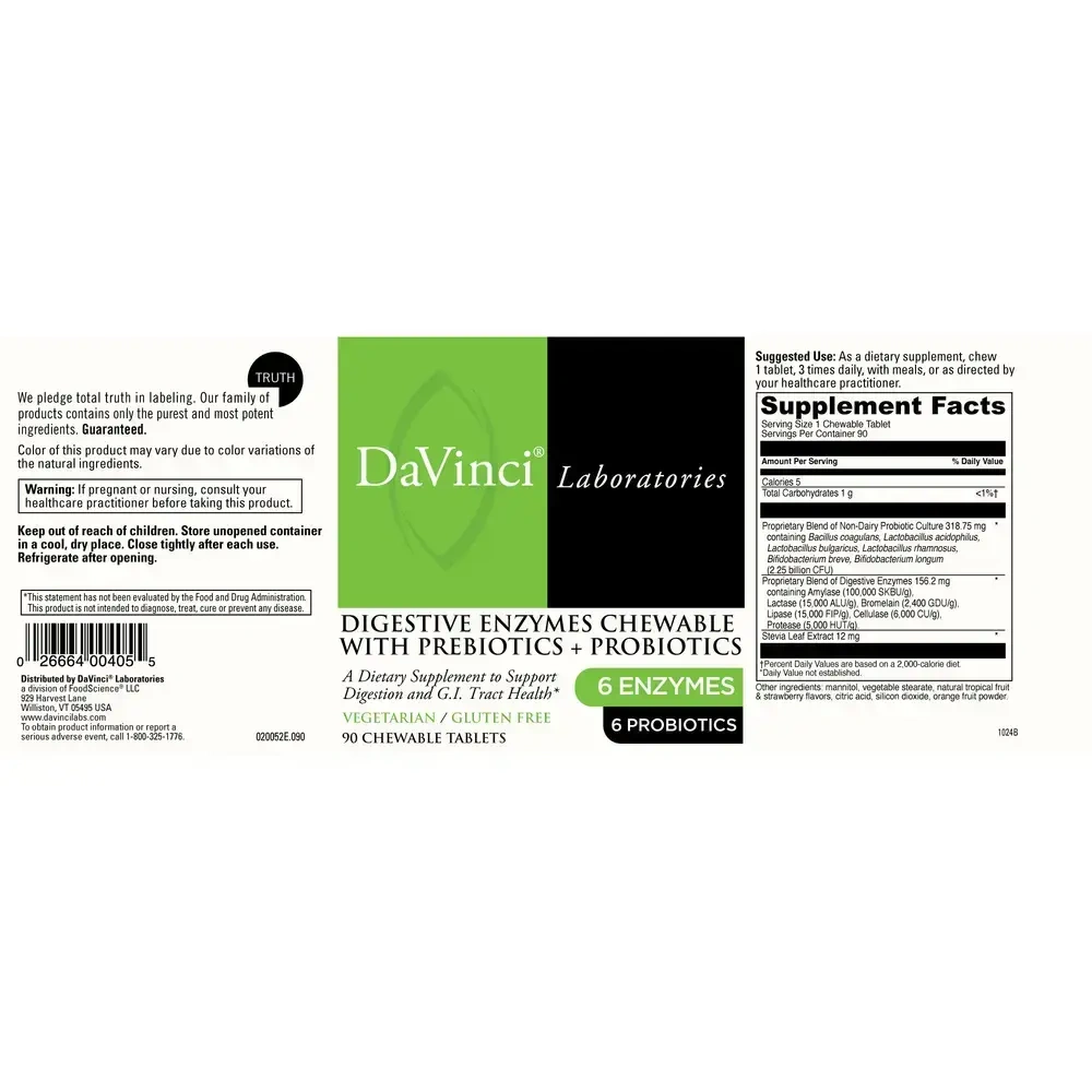 Product image for Digestive Enzymes Chewable with Prebiotics + Probiotics, Unflavored.