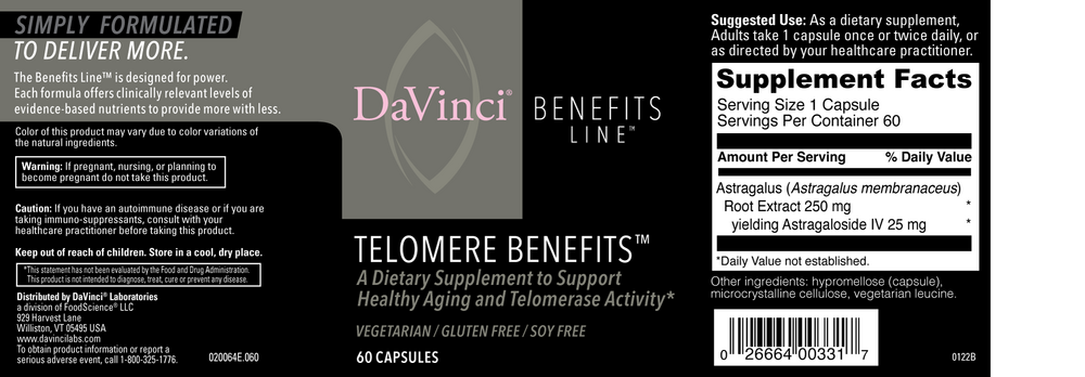 Product image for Telomere Benefits.