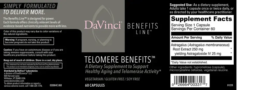 Product image for Telomere Benefits.