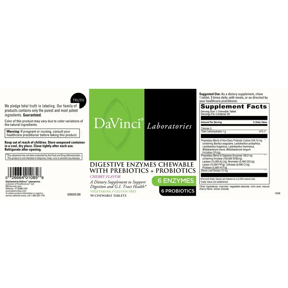 Product image for Digestive Enzymes Chewable with Prebiotics + Probiotics, Cherry.