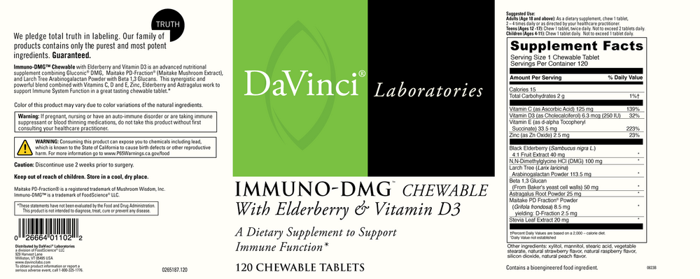 Product image for Immuno-DMG w/Elderberry and Vit D3 120t (California Only).