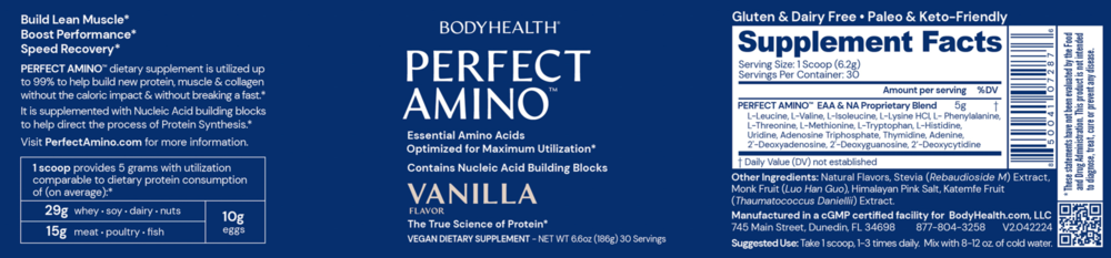 Product image for PerfectAmino Powder, Vanilla.