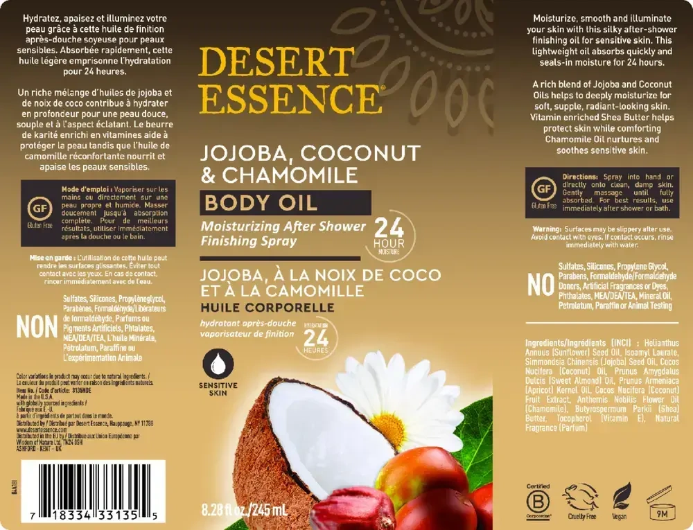 Product image for Jojoba Coconut Chamomile Body Oil Spray.
