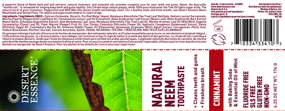 Product image for Natural Neem Toothpaste Cinnamint.
