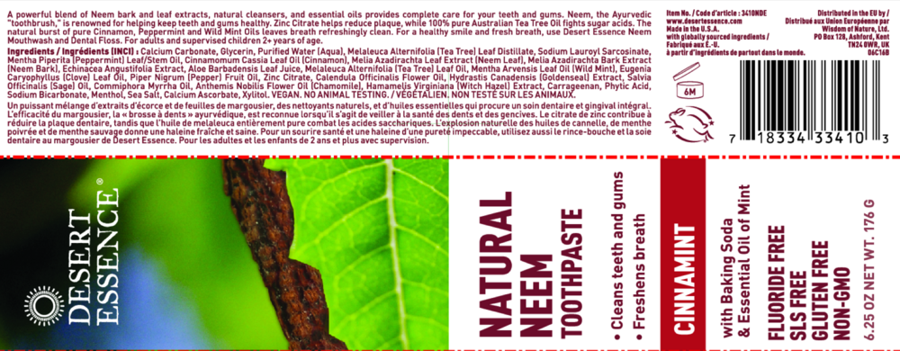 Product image for Natural Neem Toothpaste Cinnamint.