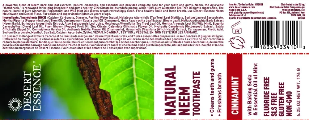 Product image for Natural Neem Toothpaste Cinnamint.