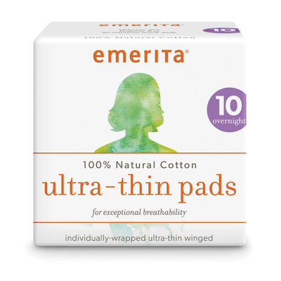 Ultra Thin Overnight Pads, Natural Cotton, with Wings 10 Pads