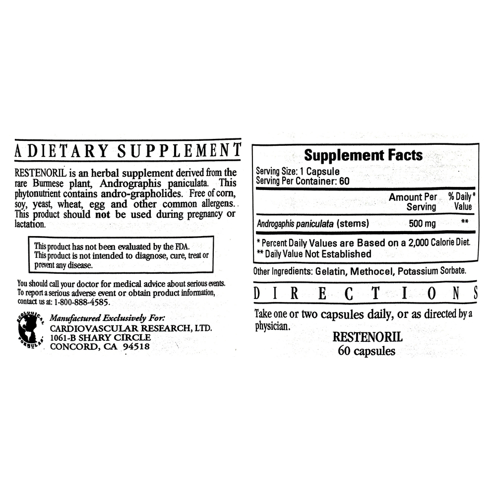Product image for Restenoril (Andrographis 4:1).