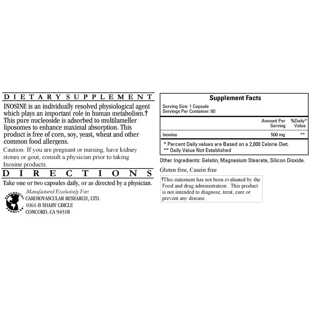 Product image for Inosine (Liposome enhanced) 500mg.
