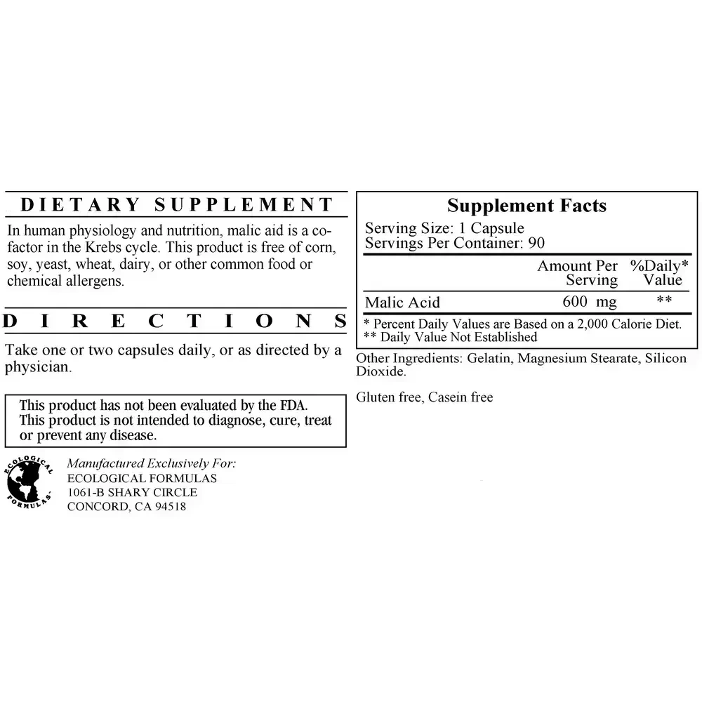 Product image for Malic Acid 600mg.