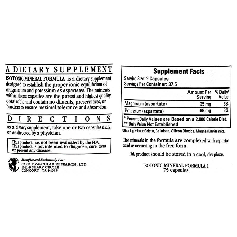 Product image for Isotonic Min. Formula (Mg&#x2F;K Aspartate).