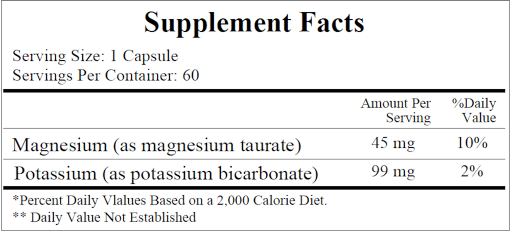 Product image for Potassium-Magnesium Taurate (Mg 45 mg/K 99 mg).