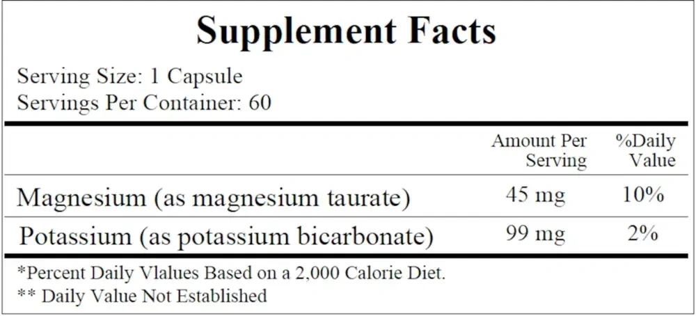 Product image for Potassium-Magnesium Taurate (Mg 45 mg/K 99 mg).