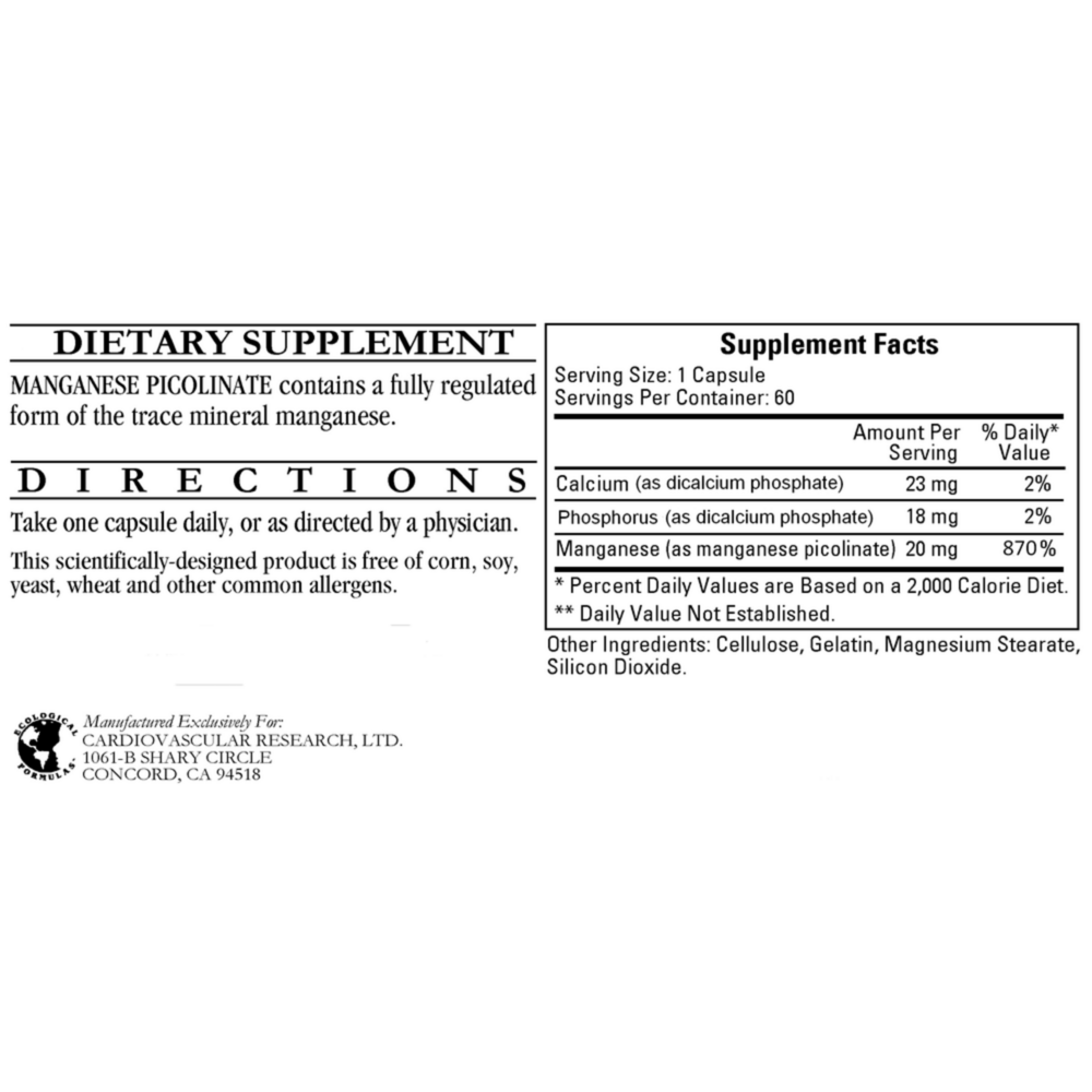 Product image for Manganese Picolinate 20mg.