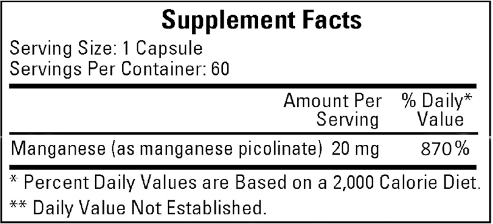 Product image for Manganese Picolinate 20mg.