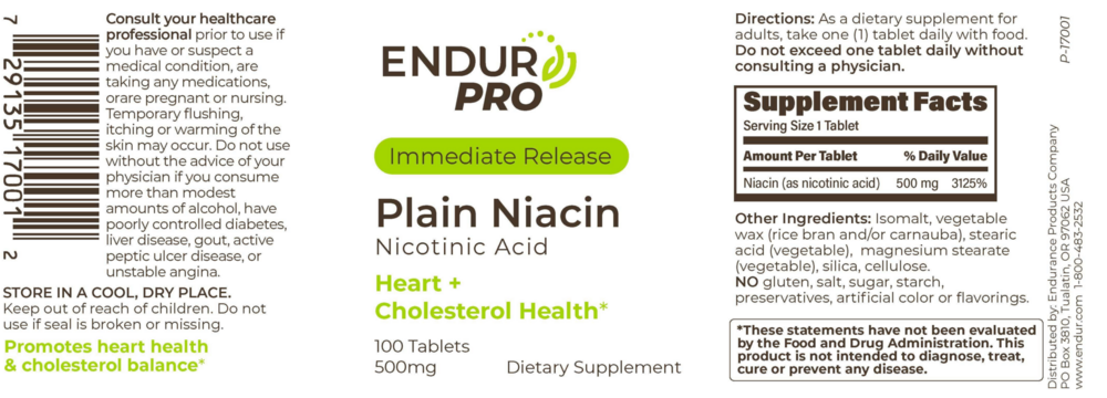 Product image for Plain Niacin IR 500mg 100 tab.