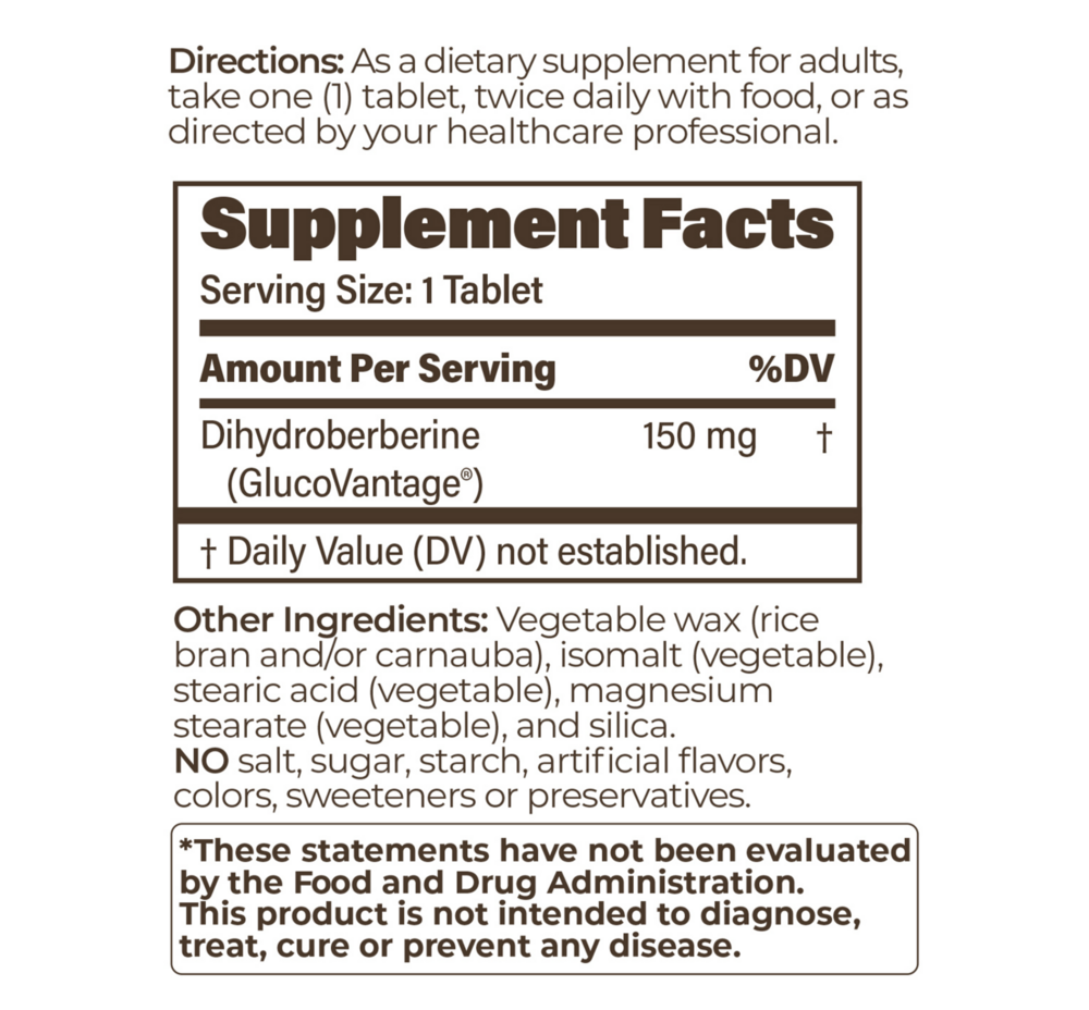 Product image for Dihydroberberine SR 150mg 180 tab.