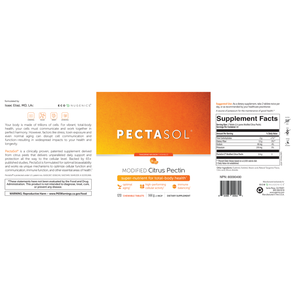 Product image for PectaSol-C Modified Citrus Pectin Chewable Tablets - Tangerine Flavor.