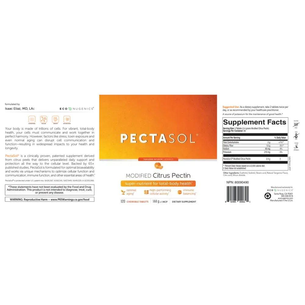 Product image for PectaSol-C Modified Citrus Pectin Chewable Tablets - Tangerine Flavor.