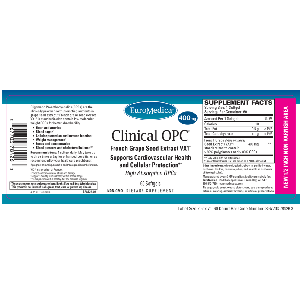 Product image for Clinical OPC® - 400mg French Grape Seed Extract VX1®.