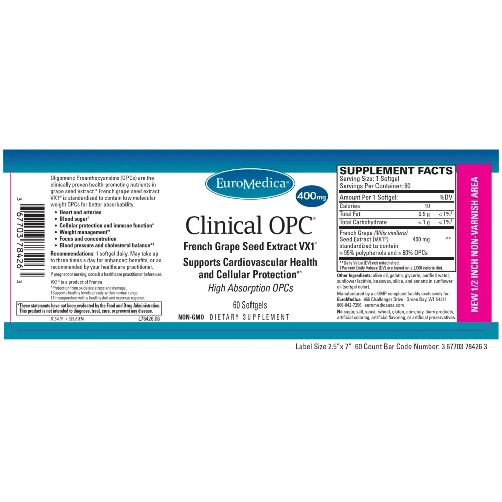 Product image for Clinical OPC® - 400mg French Grape Seed Extract VX1®.