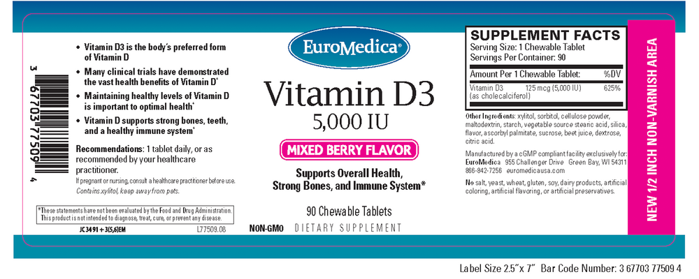 Product image for Vitamin D3 - 5,000 IU - Chewable Mixed Berry.