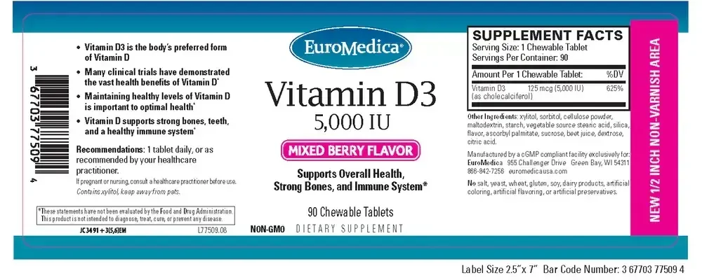 Product image for Vitamin D3 - 5,000 IU - Chewable Mixed Berry.