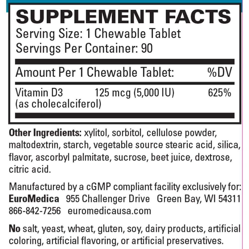 Product image for Vitamin D3 - 5,000 IU - Chewable Mixed Berry.