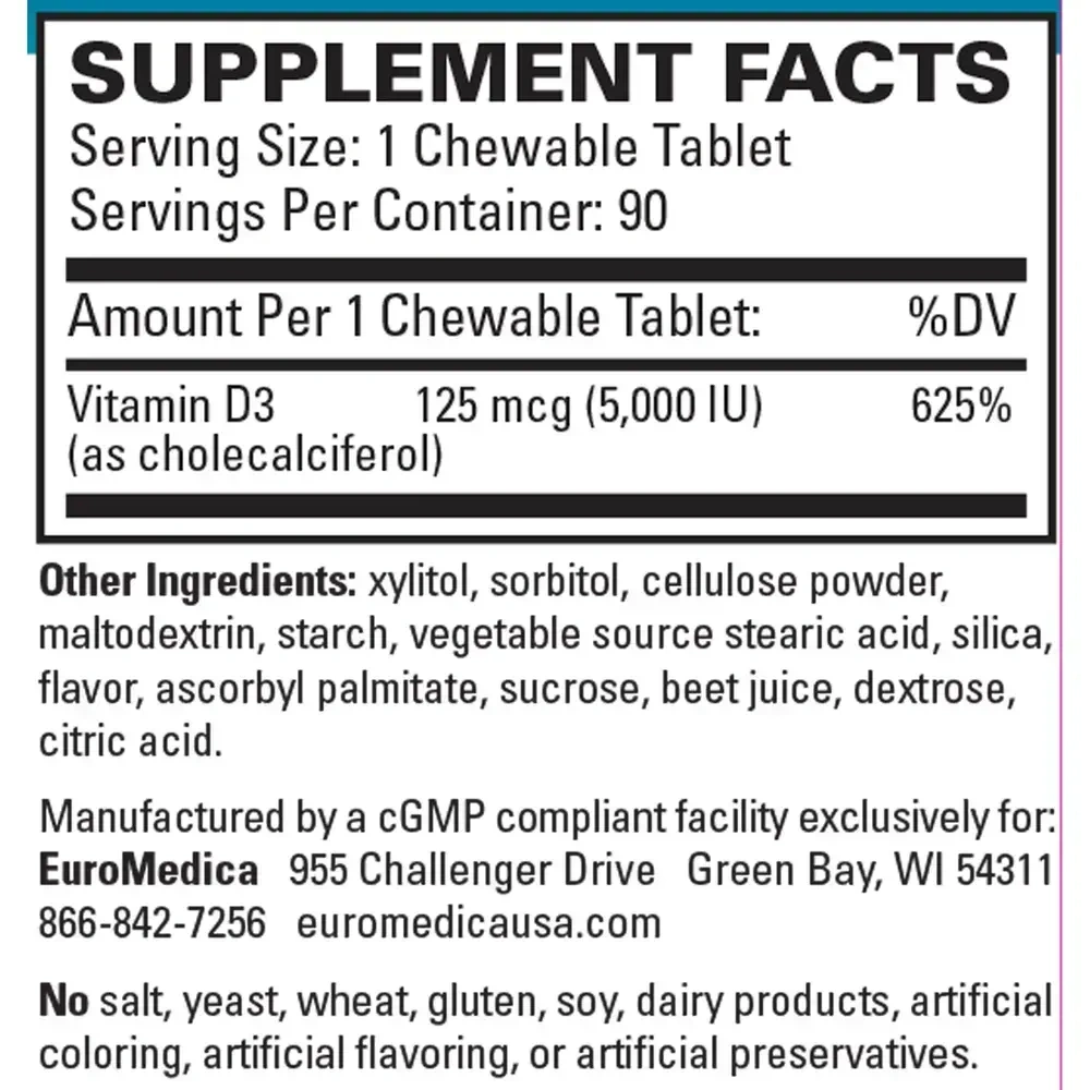Product image for Vitamin D3 - 5,000 IU - Chewable Mixed Berry.
