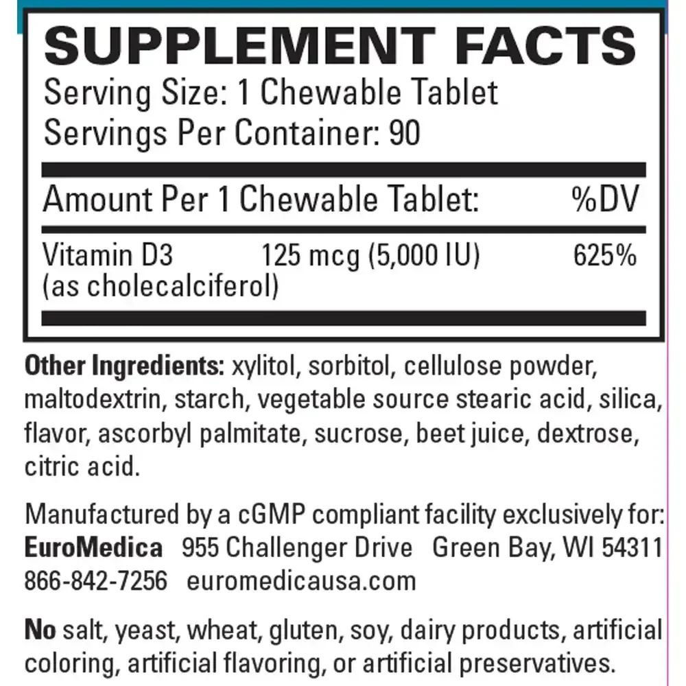 Product image for Vitamin D3 - 5,000 IU - Chewable Mixed Berry.