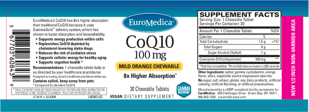 Product image for CoQ10 100mg Chewable Tablet.