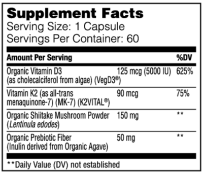 Organic Vitamin D3+K2 60 capsules