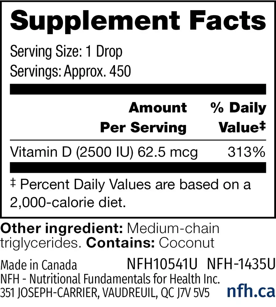 Product image for Vitamin D3 SAP 2500IU Liquid.