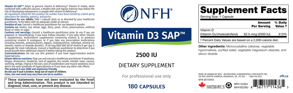 Product image for Vitamin D3 SAP 2500IU Capsule.