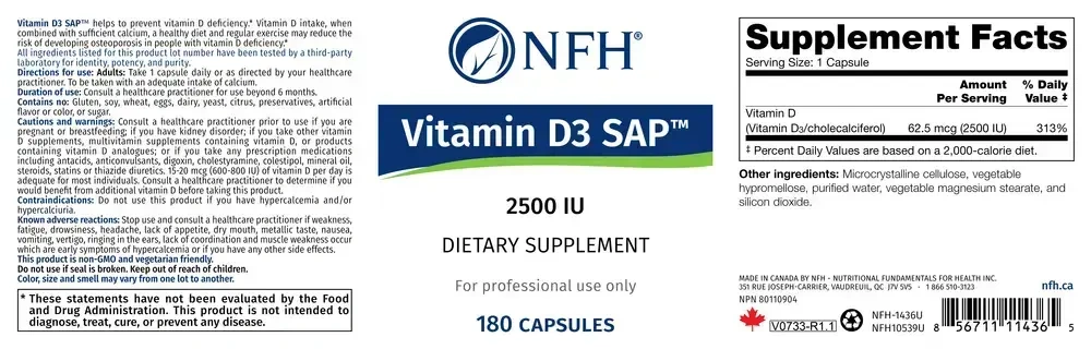 Product image for Vitamin D3 SAP 2500IU Capsule.